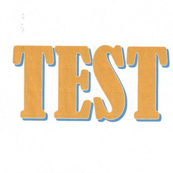 The word "TEST" in blue and gold.